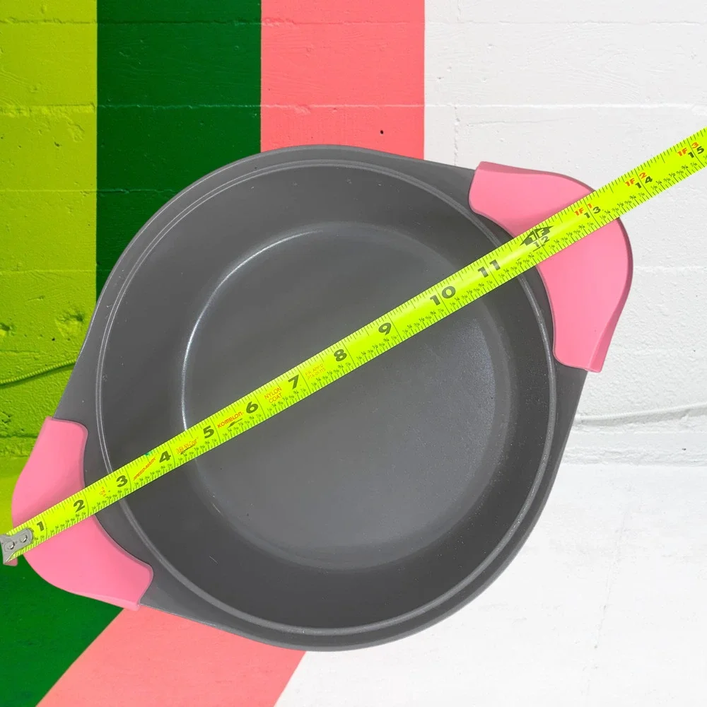 Neoflam Pink Enamel Dutch Oven Stock Pot Glass Lid Silicone Handles Korea